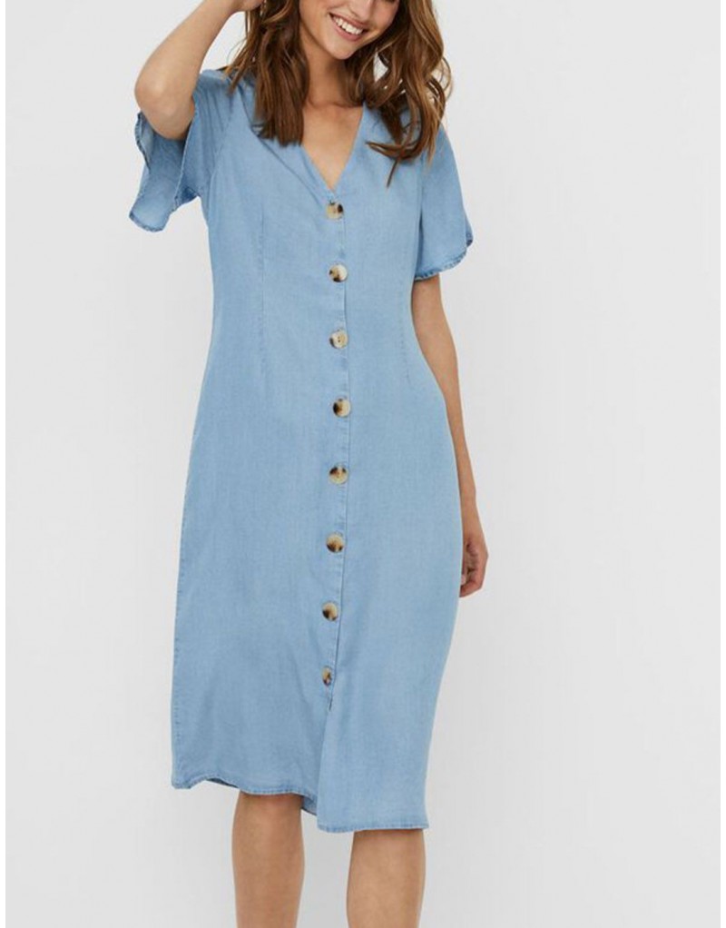 Comprar Vestido azul Vero Moda Viviana largo manga corta con botones en el  frente para mujer. online